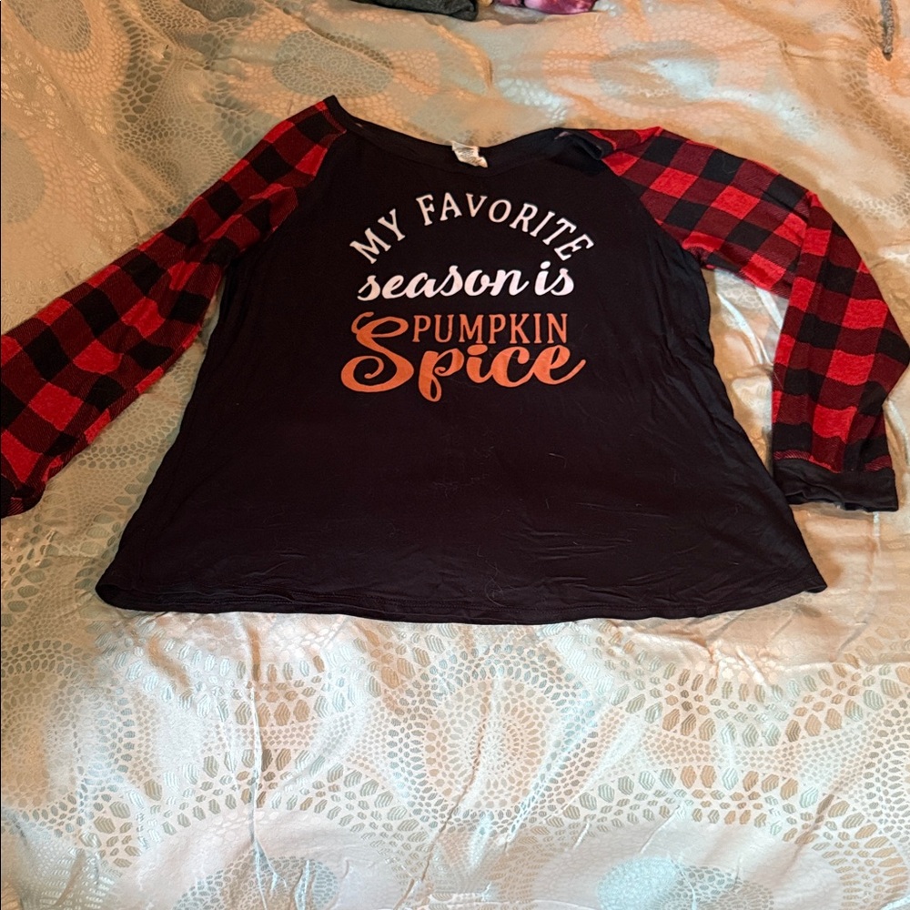 Pumpkin Spice Black and Red Plaid Long Sleeve Shirt